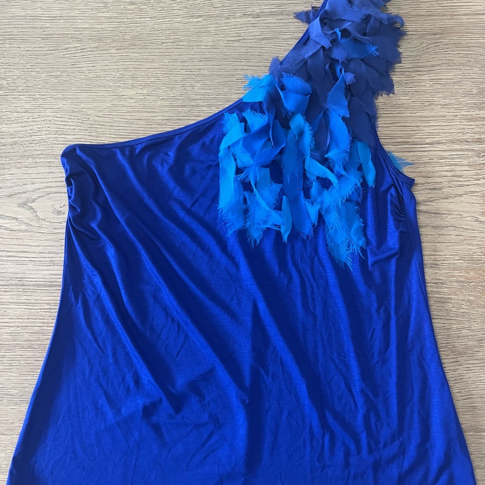 Trina Turk Royal Blue Feathered Top